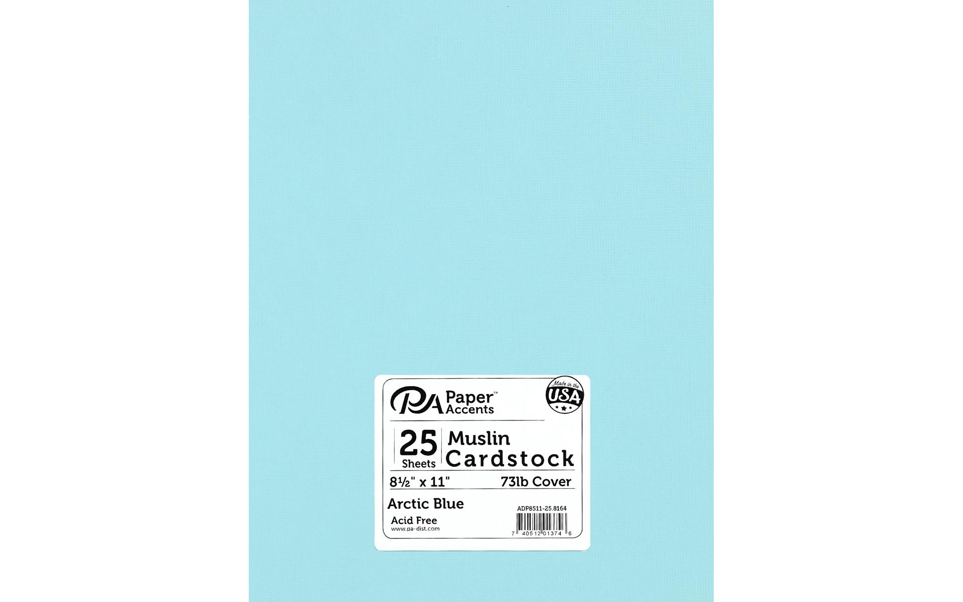 PA Paper Accents Muslin Cardstock 8.5 x 11 Arctic Blue, 73lb colored  cardstock paper for card making, scrapbooking, printing, quilling and  crafts, 25 piece pack